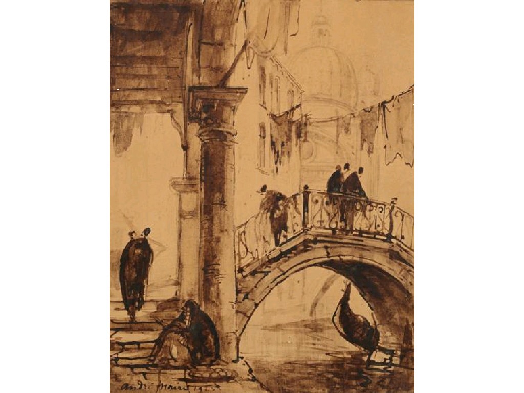 Appraisal: ANDREI MAIRE Figures on a bridge Venice signed and dated