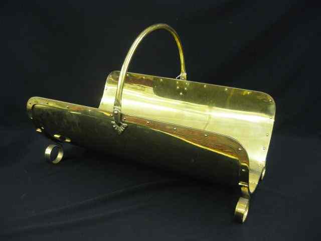 Appraisal: Brass Fireplace Keeper riveted trim polished lacquered '' x ''