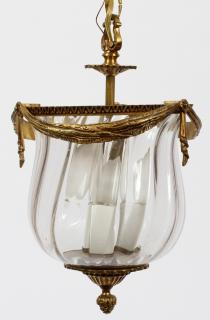 Appraisal: BRASS AND GLASS HANGING LAMP BRASS AND GLASS HANGING LAMP