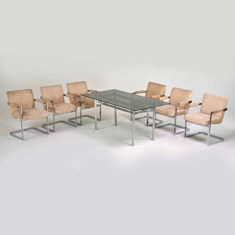 Appraisal: STYLE OF MILO BAUGHMAN Dining table and six armchairs USA