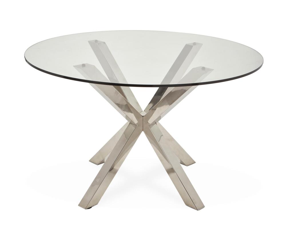 Appraisal: A contemporary chrome and glass dining table st Century With