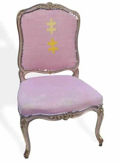 Appraisal: a pink and gilt painted salon chair in Louis XV