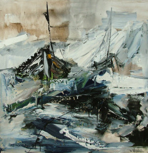 Appraisal: Gino Hollander American b - Untitled abstracted coastal scene oil