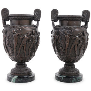 Appraisal: A Pair of Grand Tour Cast Metal and Marble Urns