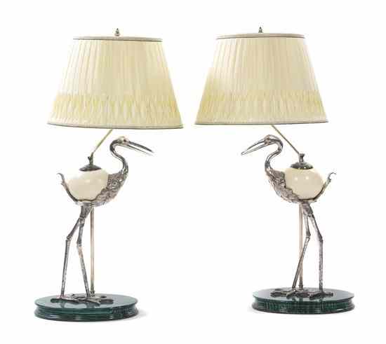 Appraisal: A Pair of Silvered Metal and Ostrich Egg Lamps each