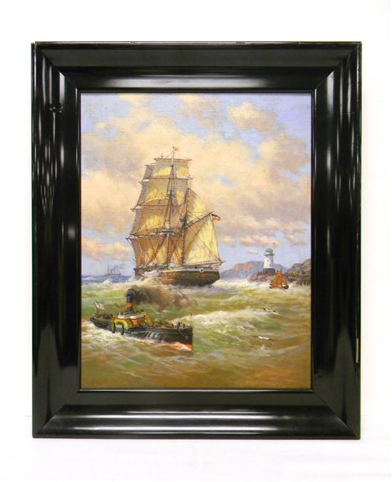 Appraisal: Unsigned marine scene late th century depicting paddle wheeler clipper