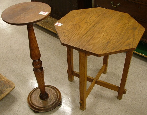 Appraisal: AN OAK LAMP TABLE AND PLANT STAND American early th