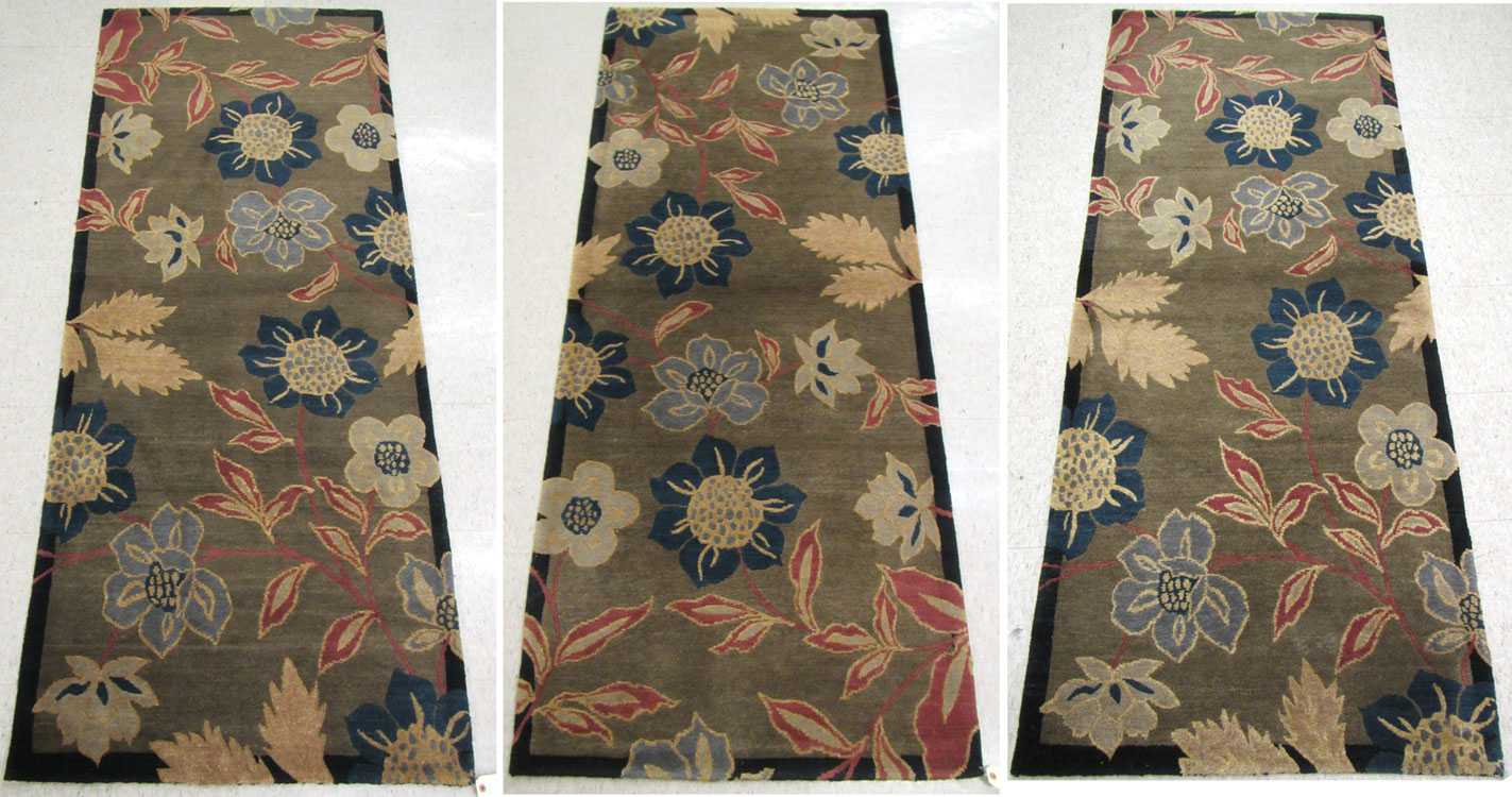 Appraisal: THREE TIBETAN AREA RUG Tufenkian Artisan labels matching floral design