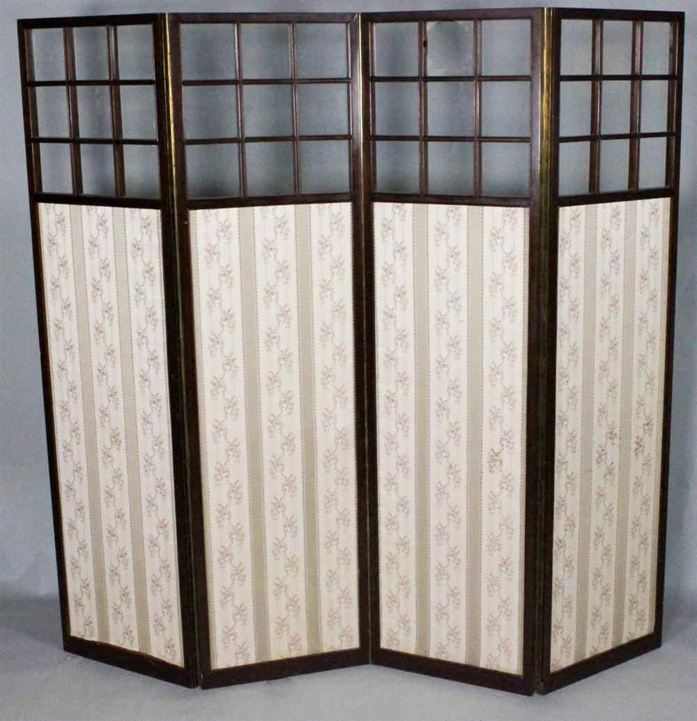 Appraisal: CALICO AND GLASS SCREEN having four exposed mahogany frame panels