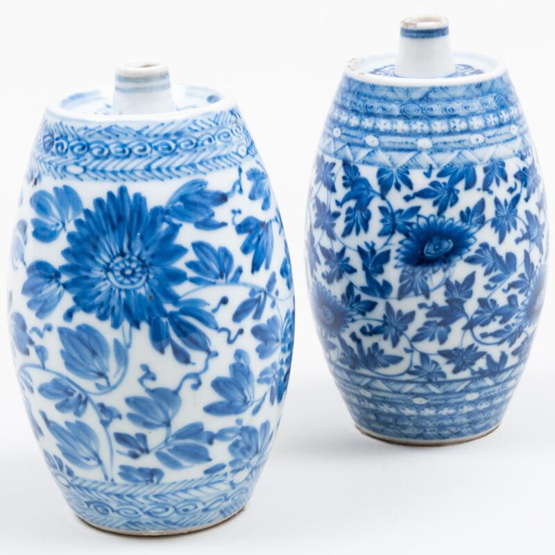 Appraisal: Small Near Pair of Chinese Blue and White Porcelain Barrel