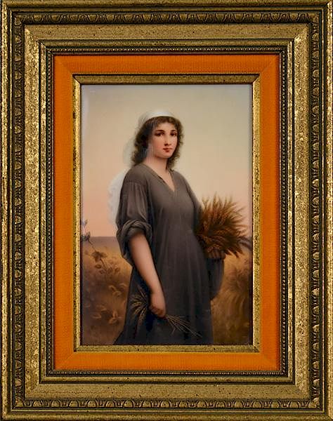 Appraisal: German Porcelain Plaque German hard paste porcelain plaque of Ruth