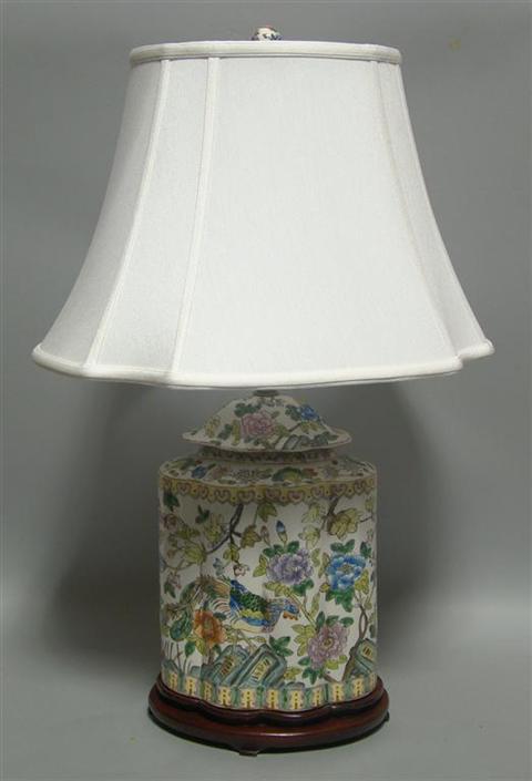 Appraisal: CHINESE STYLECERAMIC TEA CADDY FITTED AS A LAMP