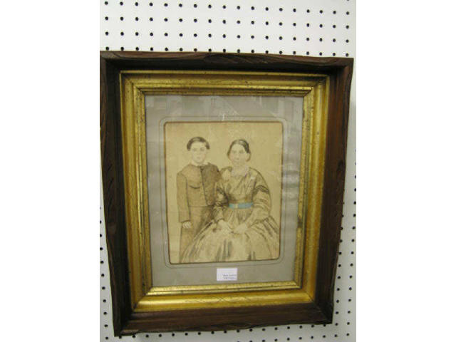 Appraisal: Victorian Drawing of Mother Son in walnut carved frame