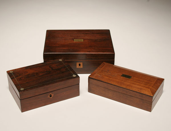 Appraisal: Three wooden boxes one glass lined humidor with brass plaque