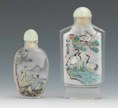 Appraisal: Two Reverse Painted Glass Snuff Bottles Containing a flattened oval