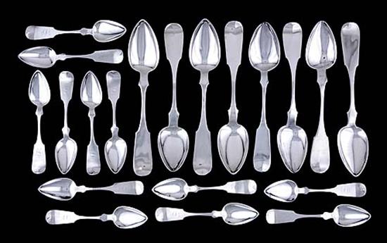 Appraisal: Twenty coin silver spoons circa - twelve teaspoons by Conrad