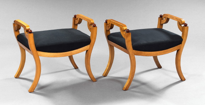 Appraisal: Pair of Biedermeier-Style Blonde Mahogany Stools each with a padded