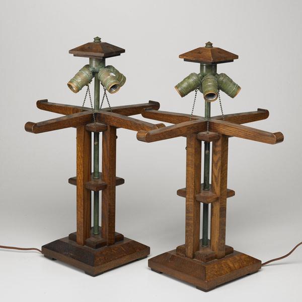 Appraisal: AURORA STUDIOS Contemporary pair of Arts Crafts lamp bases Unmarked