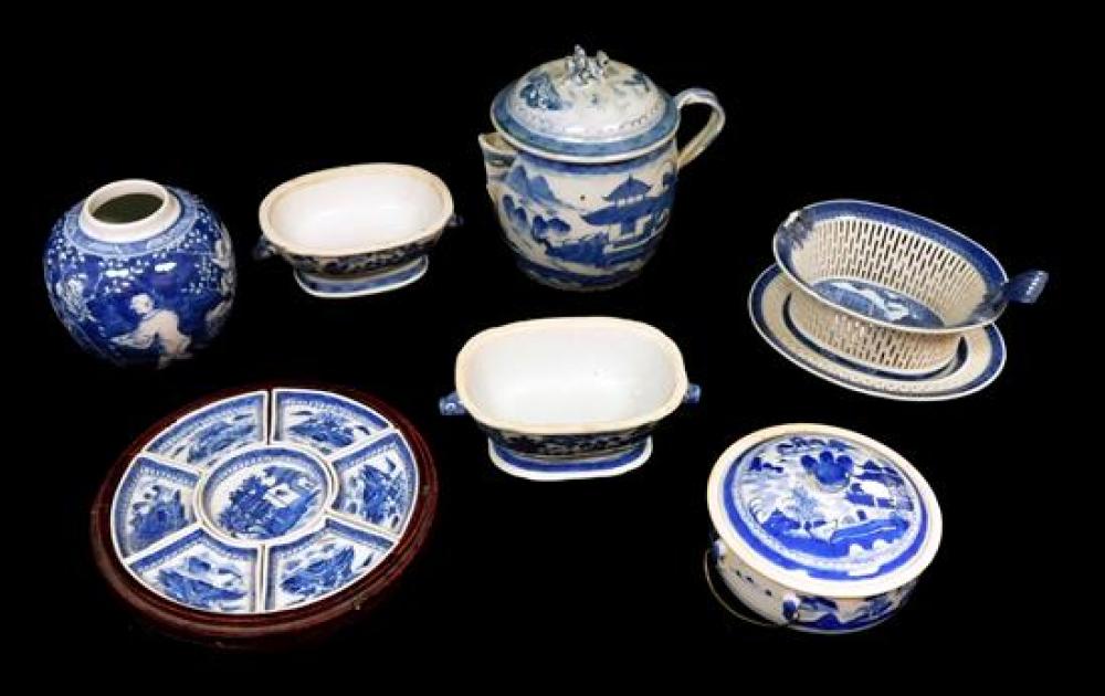 Appraisal: ASIAN Chinese blue and white export porcelain eight pieces including