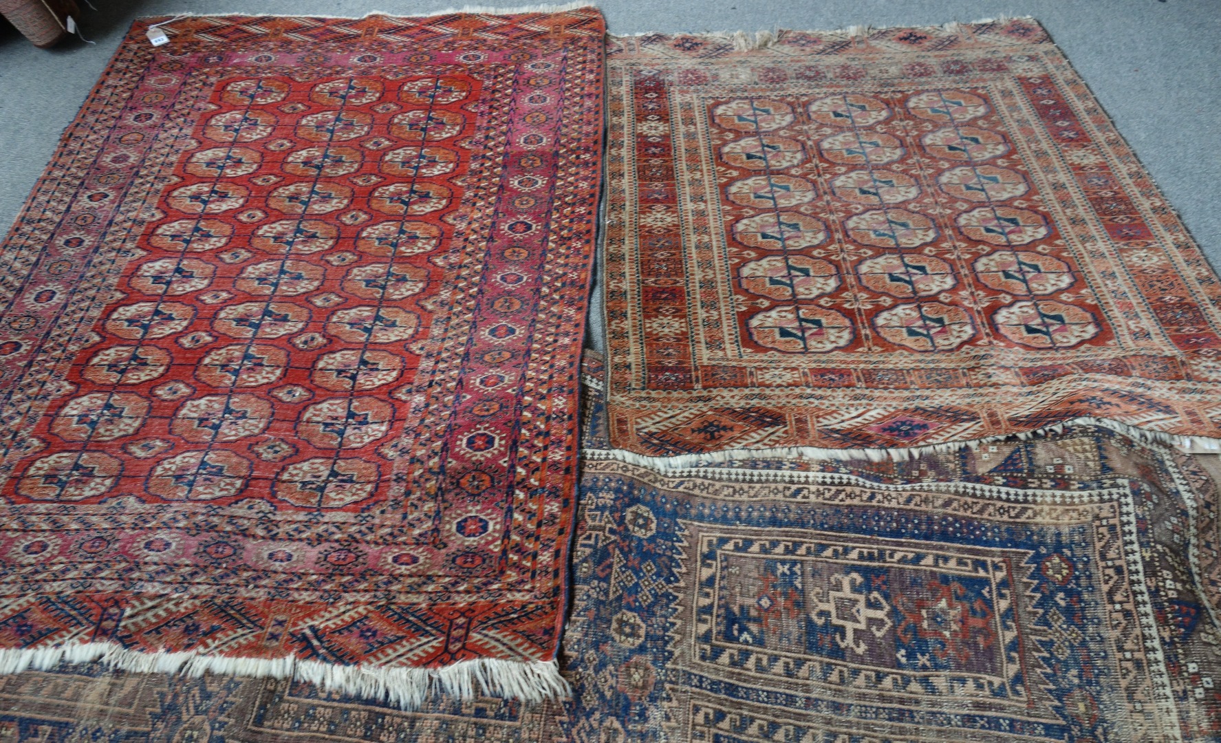 Appraisal: A Tekke Turkman rug the madder field with three columns