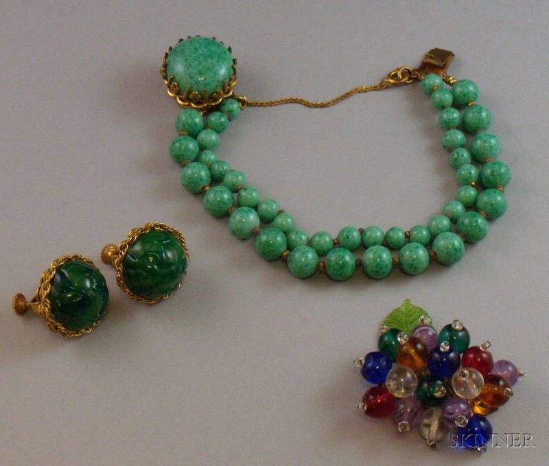 Appraisal: Three Pieces of Vintage Miriam Haskell Costume Jewelry including an