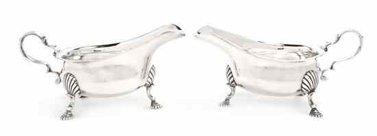 Appraisal: A Pair of George VI Silver Sauce Boats Thomas Ducrow