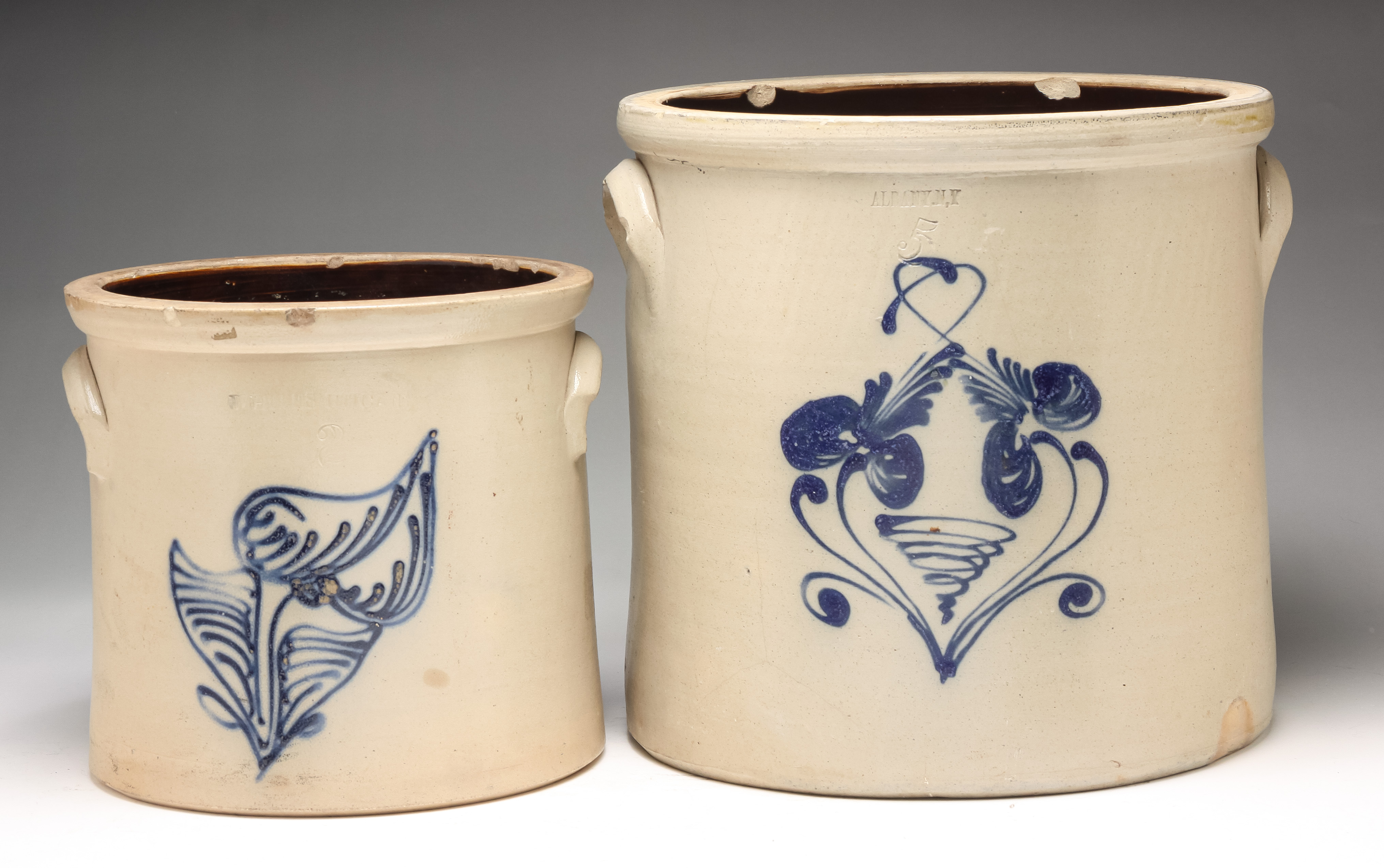 Appraisal: TWO NEW YORK STONEWARE CROCKS Second half th century Both