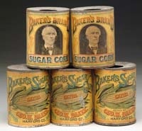 Appraisal: LOT OF FIVE BAKER S SUGAR CORN CANS Tough to