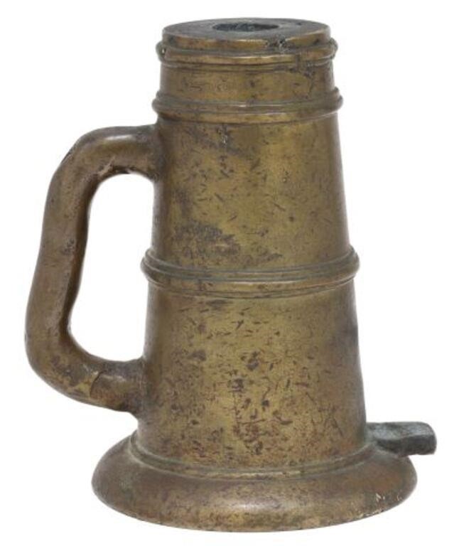 Appraisal: Colonial-era bronze thunder mug or signal saluting cannon with handle