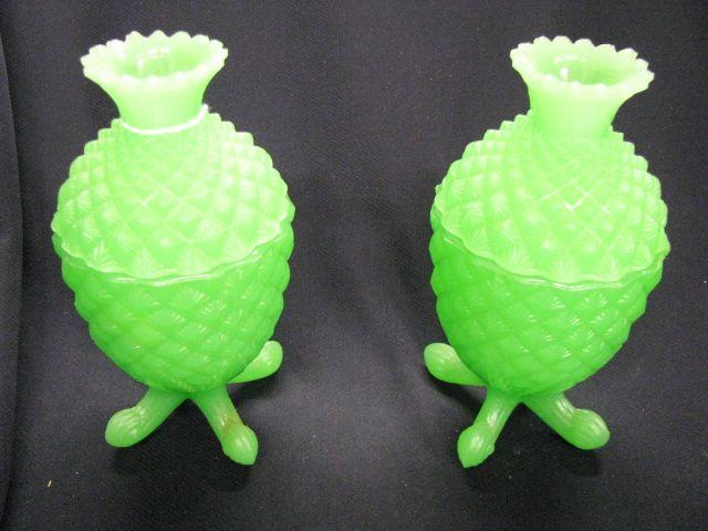 Appraisal: Pair of French Green Art Glass Jars pineapple shape footed