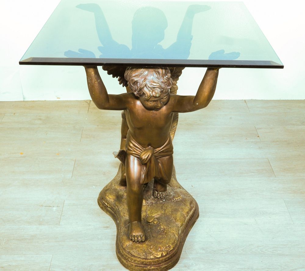 Appraisal: Figural Bronze Cocktail Table After Auguste Moreau After Auguste Moreau