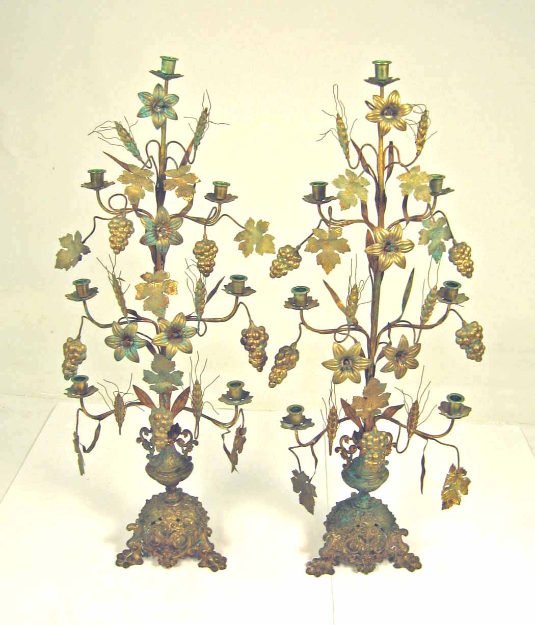 Appraisal: Pair of French brass seven-light candelabra th century Each candle