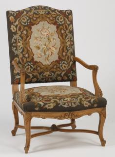 Appraisal: th c French walnut needlepoint armchair Late th century French