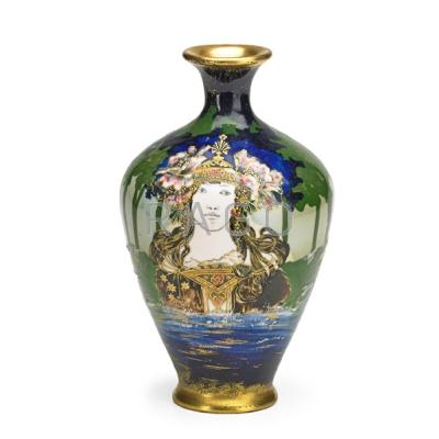 Appraisal: RIESSNER STELLMACHER KESSEL Amphora porcelain vase enamel-decorated with maiden Turn-Teplitz