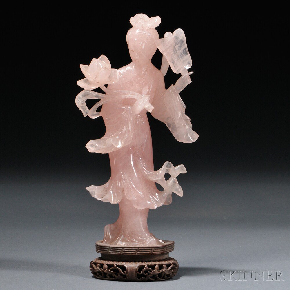 Appraisal: Rose Quartz Figure of Guanyin China th century depicted standing