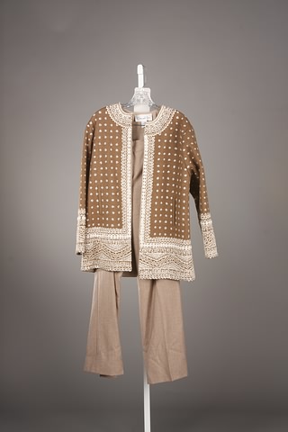 Appraisal: Oscar de la Renta wool cashmere beaded brown and cream