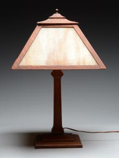 Appraisal: Mission Arts Crafts Lamp with Brown Slag Glass Shade Circa