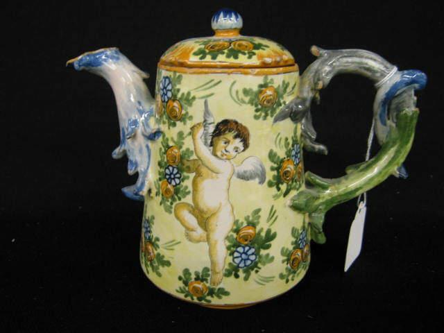 Appraisal: Italian Fiaence Art Pottery Teapot handpainted angel decor th century