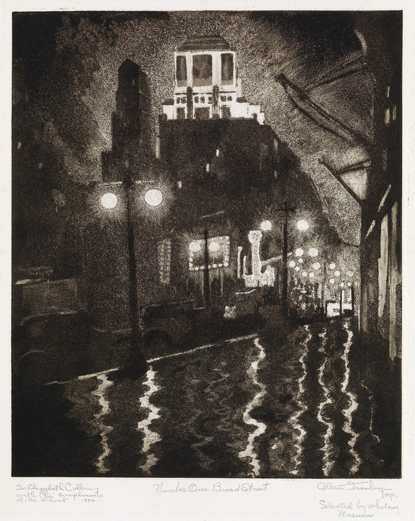 Appraisal: ALLAN FREELON - Number One Broad Street Aquatint on cream