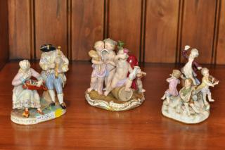 Appraisal: Continental Porcelain Groups Including Meissen Three continental porcelain groups comprising