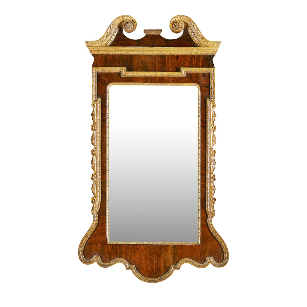 Appraisal: GEORGE II STYLE WALNUT AND GILTWOOD MIRROR LATE TH CENTURY