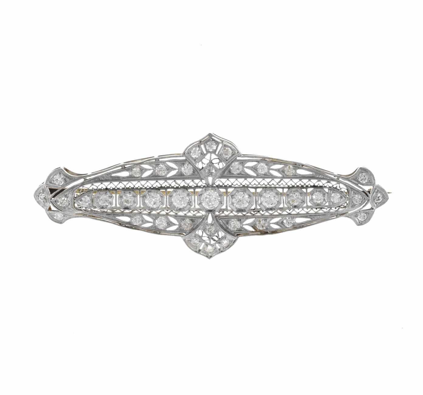 Appraisal: An art deco diamond filigree brooch circa estimated total diamond