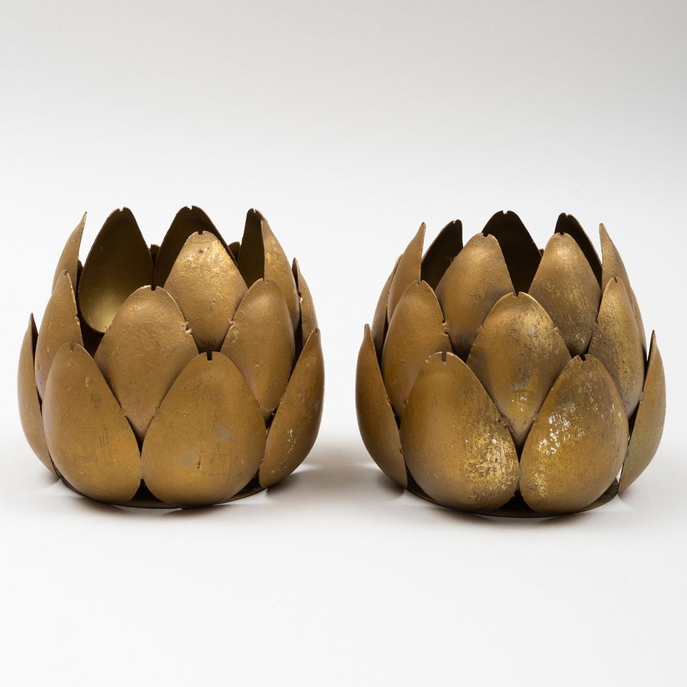 Appraisal: Pair of Small Gilt Artichoke Form Candle Holders x in