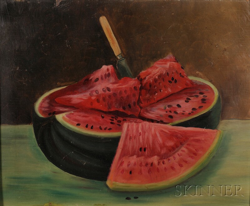 Appraisal: American School th Century Still Life with Sliced Watermelon Unsigned