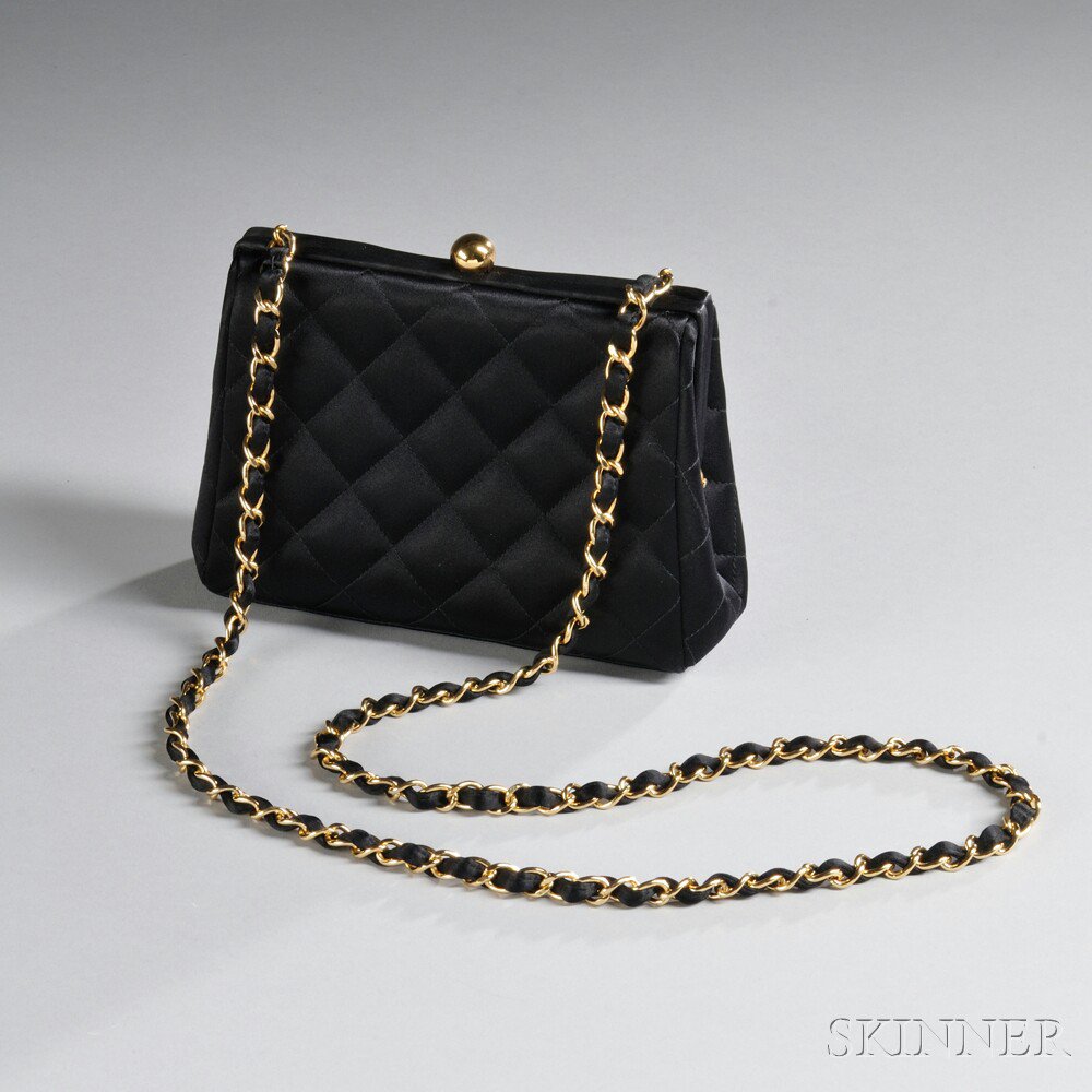 Appraisal: Chanel Quilted Black Silk Evening Bag with stitched interlocking CC's