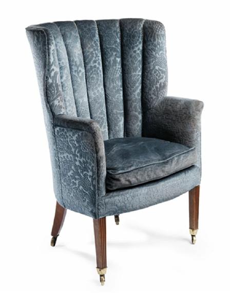 Appraisal: GEORGE III MAHOGANY AND UPHOLSTERED WING ARMCHAIR CIRCA the scalloped