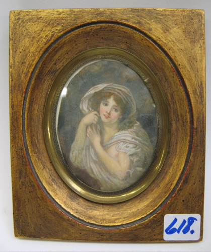 Appraisal: ITALIAN SCHOOL MINIATURE OVAL PAINTING Study of young woman suggestively