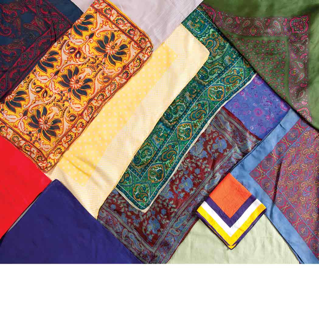 Appraisal: Group of Thirteen Pocket Squares and Scarves Various patterns comprising