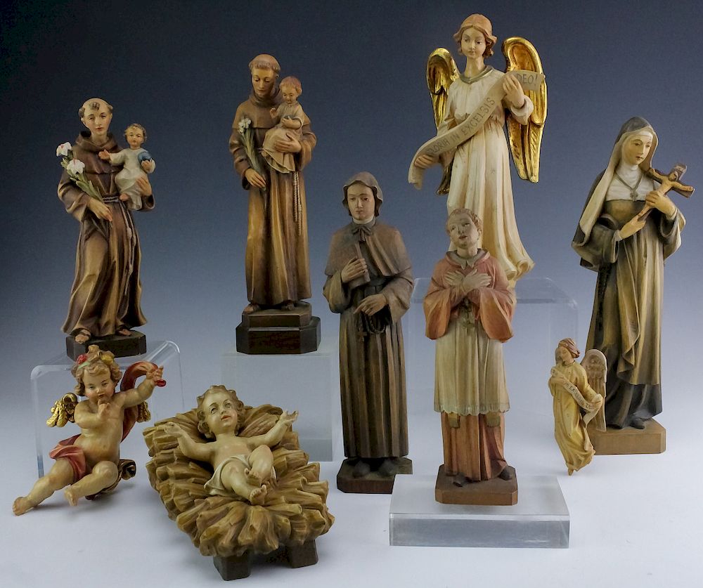 Appraisal: Carved Italian Carved Wood Religious Sculptures Collection of carved wood