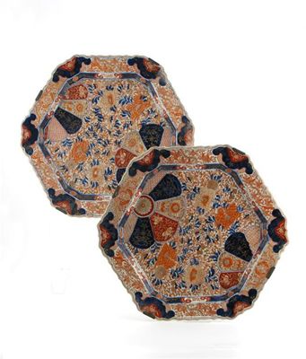 Appraisal: A large pair of Japanese Imari hexagonal dishes painted with